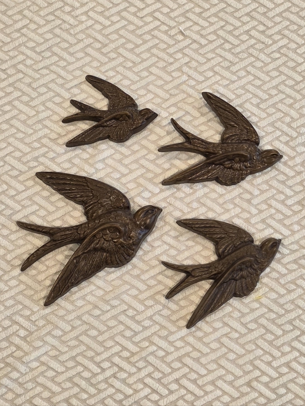 Set of 4 Vintage Decorative Brown Swallow Wall Accents